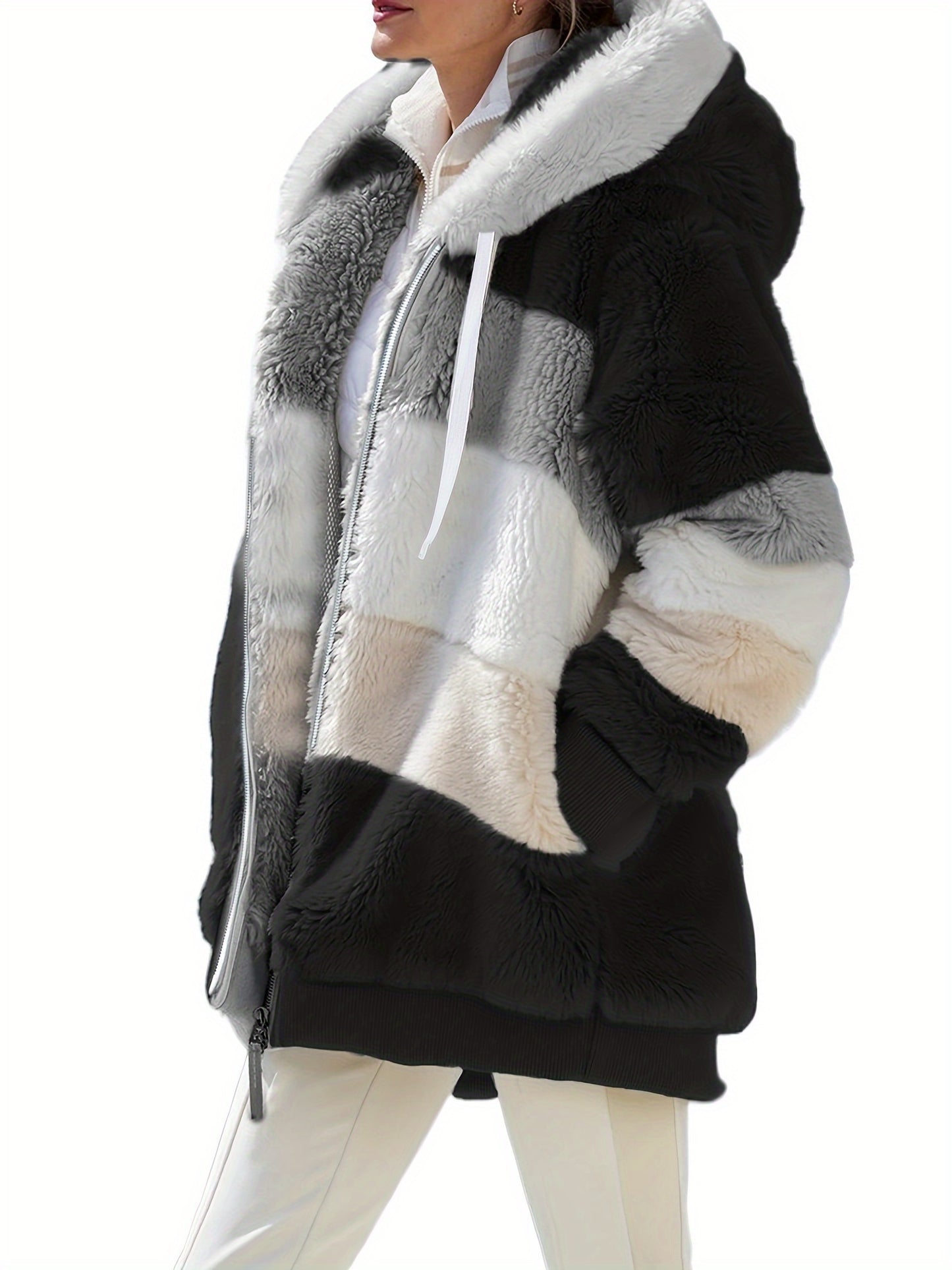 Women's Chic Hooded Coat Casual Loose Fit for Fall/Winter .