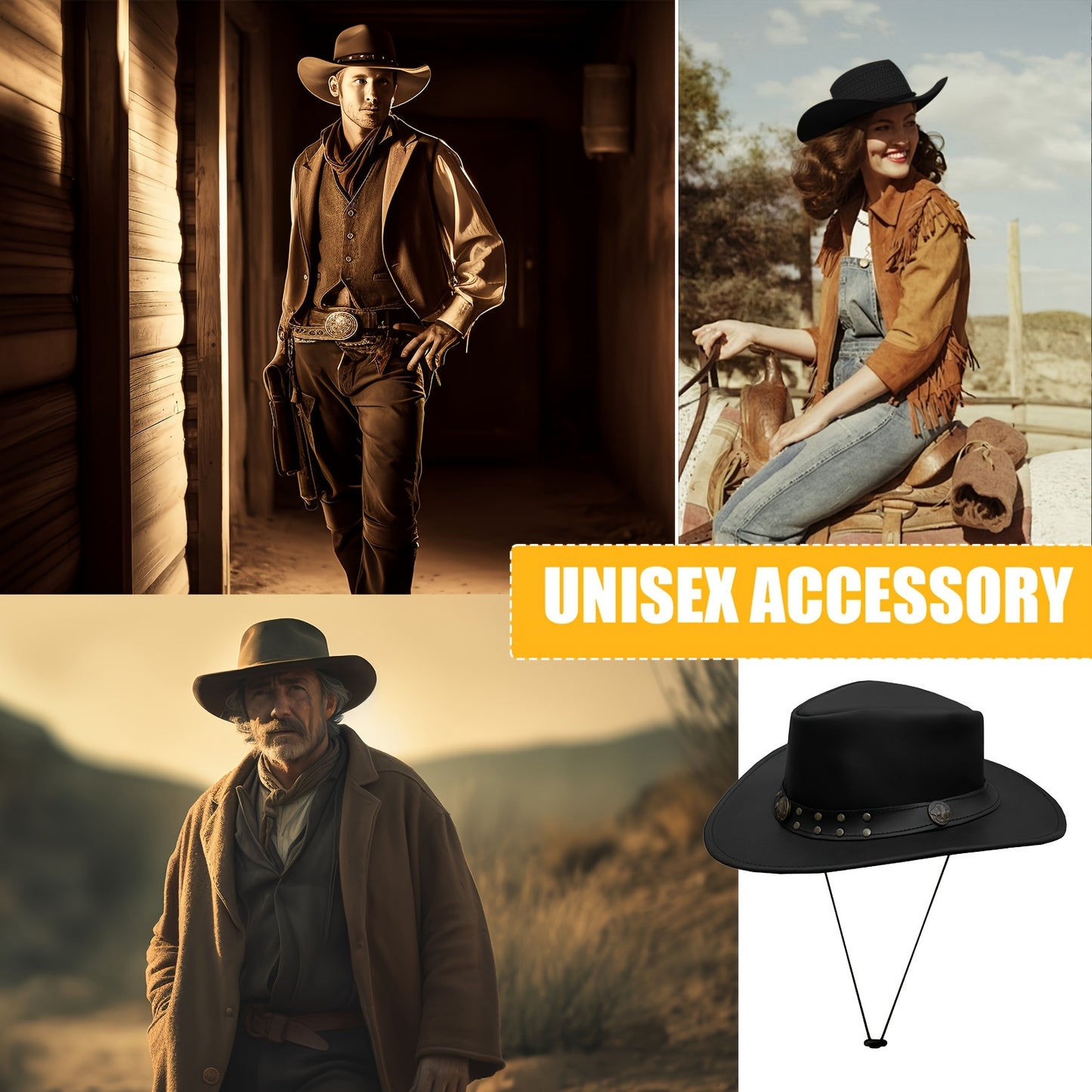 Leather Cowboy Western Hat For Men Woman Studded Steampunk Hat Deadman Top Hat