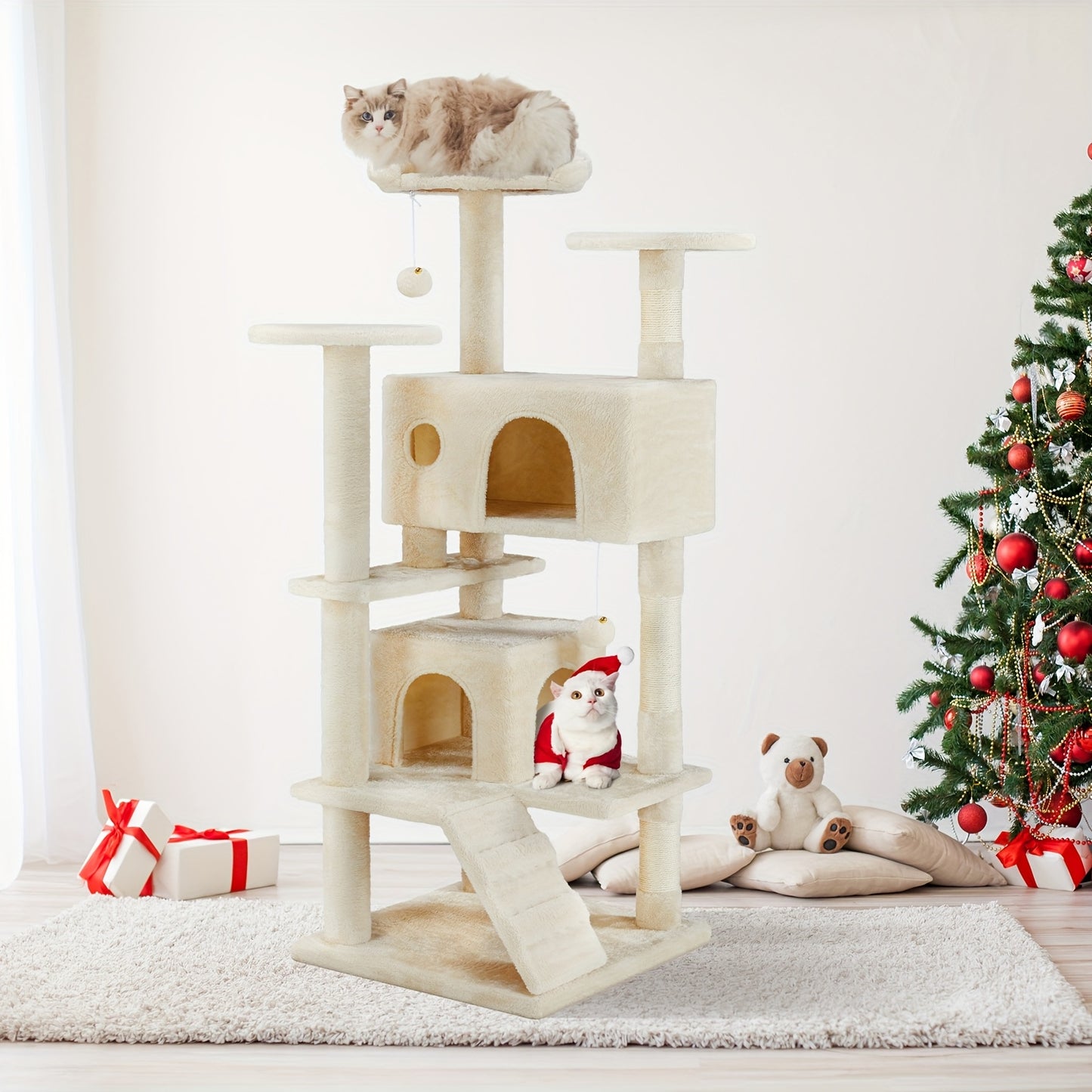 54in Tall Multi-Level Cat Tree Tower for Cats, Kitty Play House with Sisal Scratching Post.