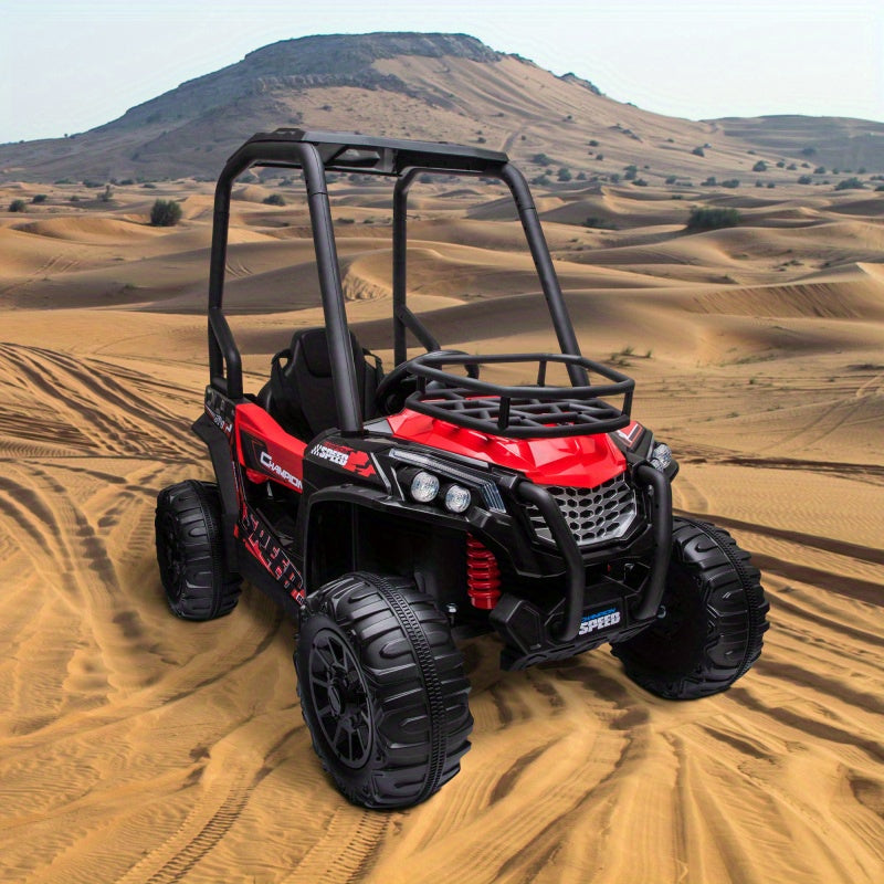 Durable 12V Dual Motor Red UTV Toy for Youngsters with Headlights, MP3, USB, Remote Control