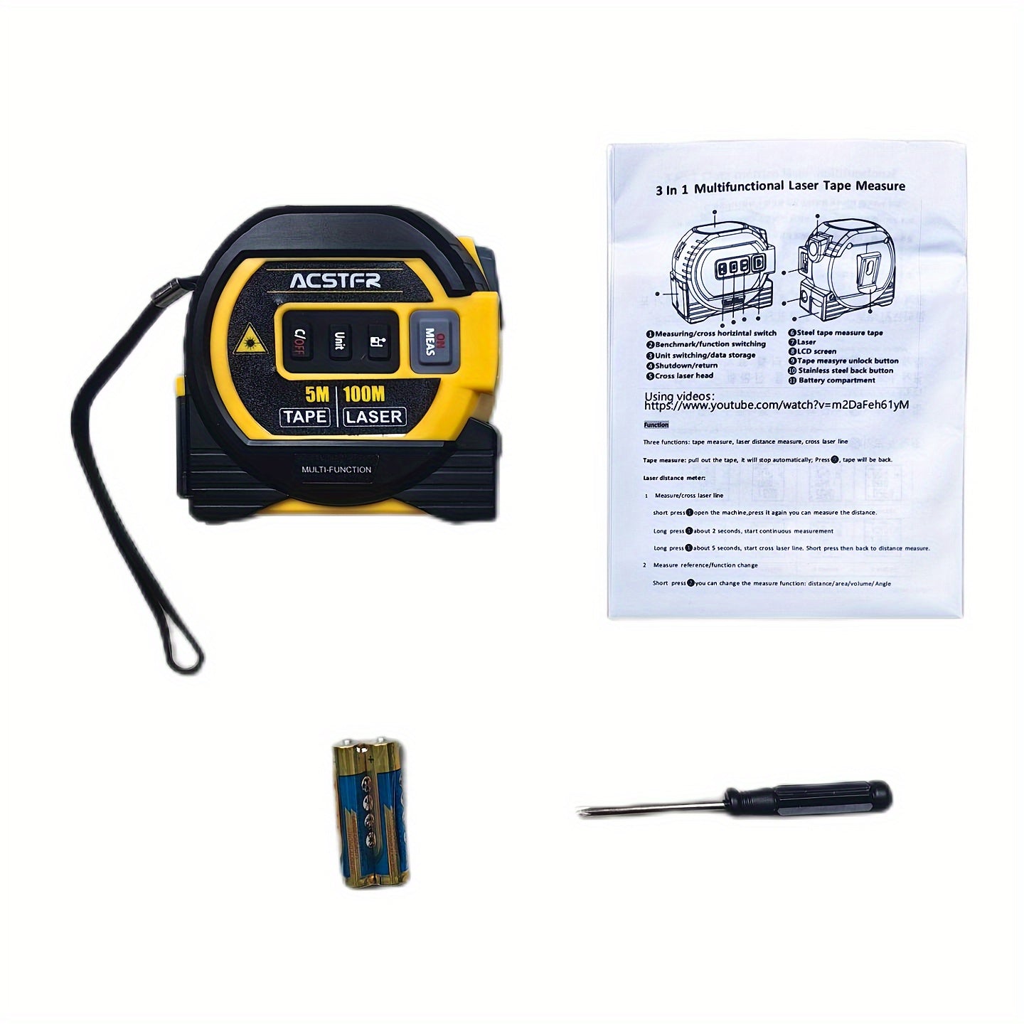 High Precision 3 In 1 Digital Laser Rangefinder - 1pc Steel Tape Measure