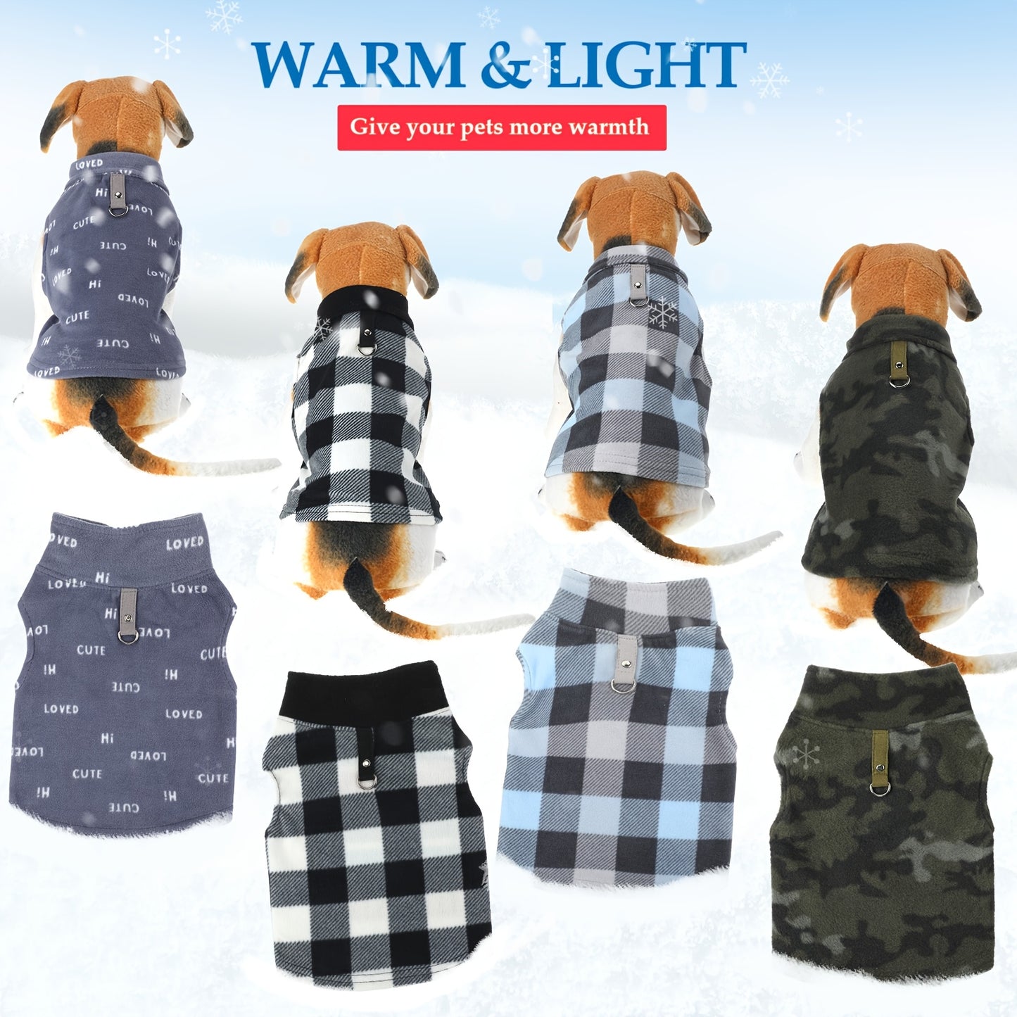 4pcs Winter Fabric Dog Sweater with Leash Ring Soft Fleece Vest