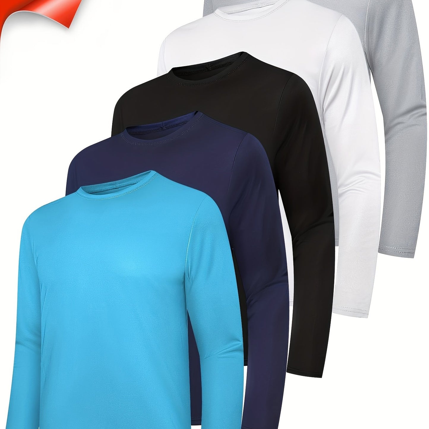 5 Pack Moisture Wicking Long Sleeve Tee Shirts for Men