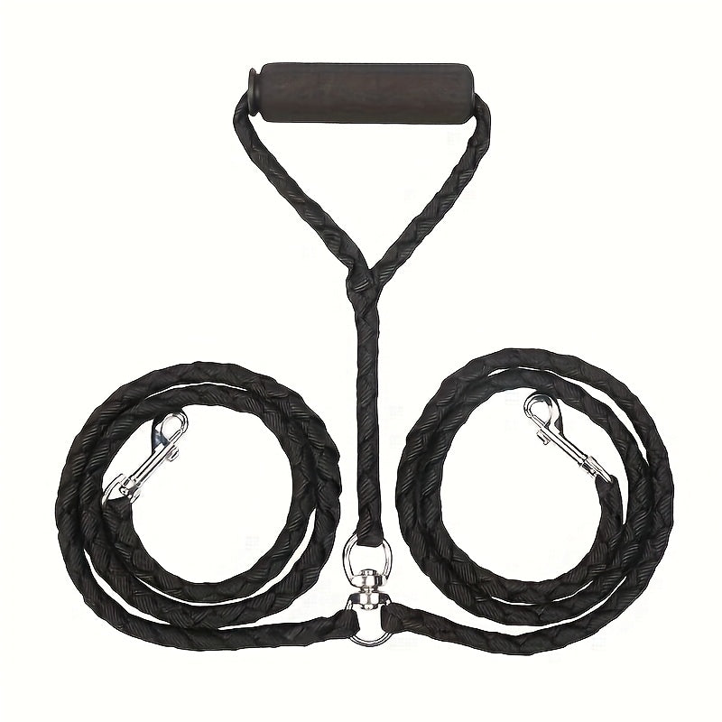 Heavy Duty Braided Double Dog Leash - Tangle-Free, Strong Nylon with Comfortable Handle for Walking .