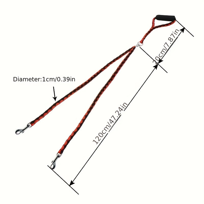 Heavy Duty Braided Double Dog Leash - Tangle-Free, Strong Nylon with Comfortable Handle for Walking .