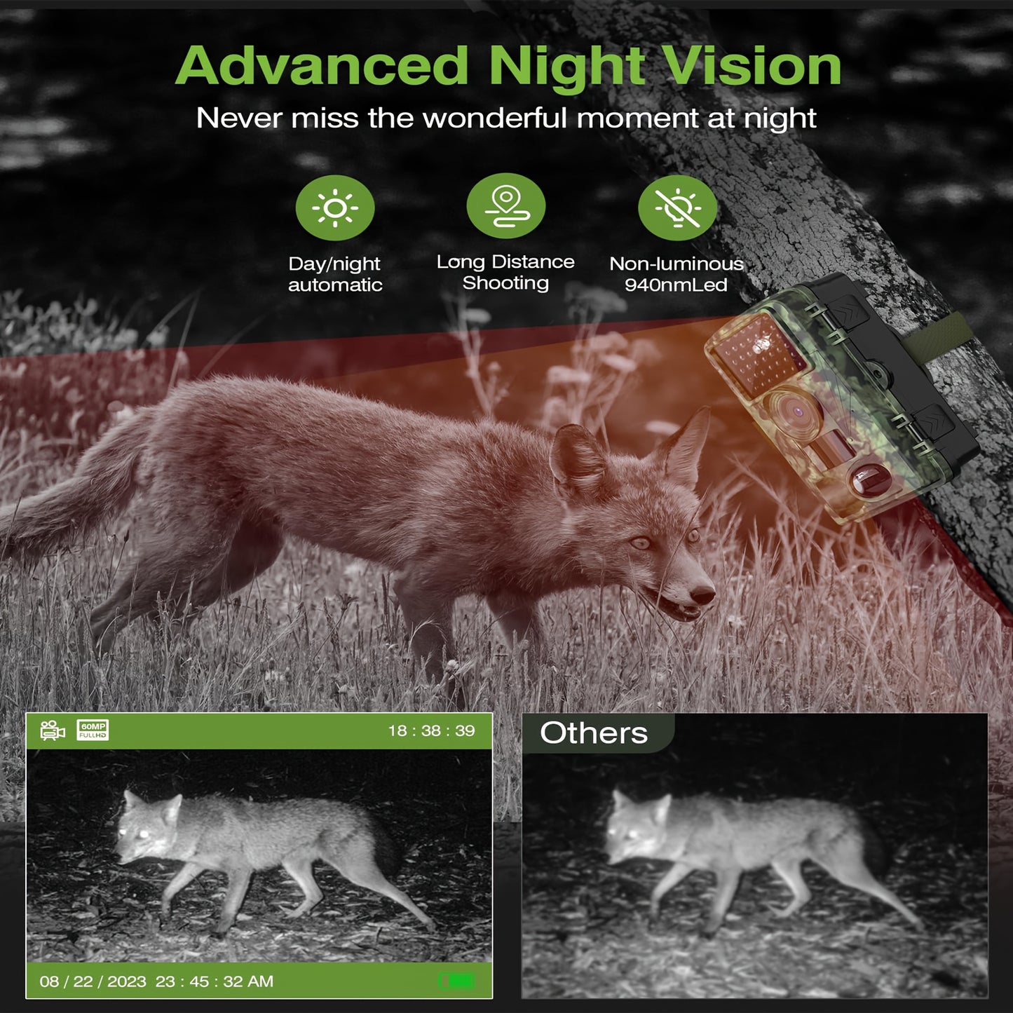 4K Ultra HD Trail Camera, 48MP with No Glow Night Vision, Motion Sensor, Tree Mount,, Audio & Motion Alerts, Infrared Sensor, Battery Powered, Outdoor Wildlife Monitoring(4K-48MP, 2K-28MP), Gift for Men
