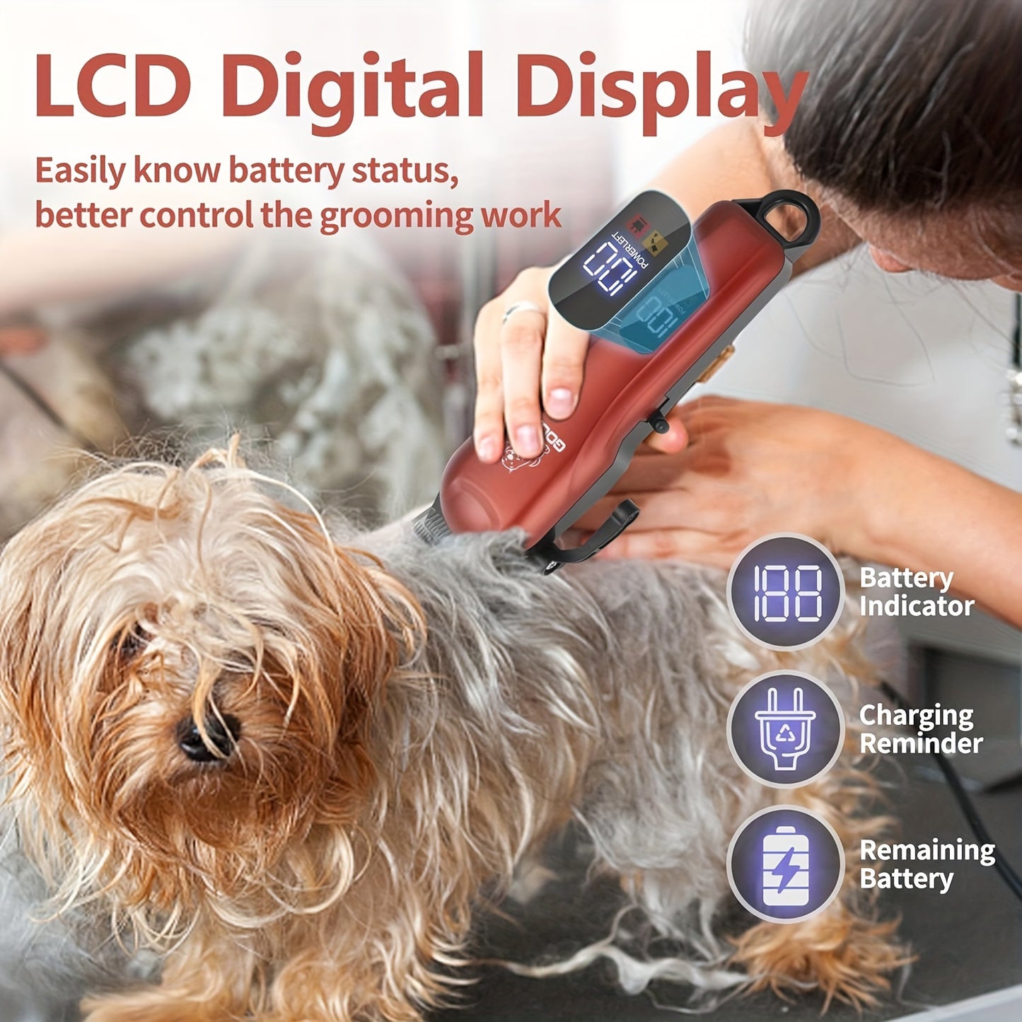 Dog Clippers for Grooming Cordless Low Noise Quiet Rechargeable.