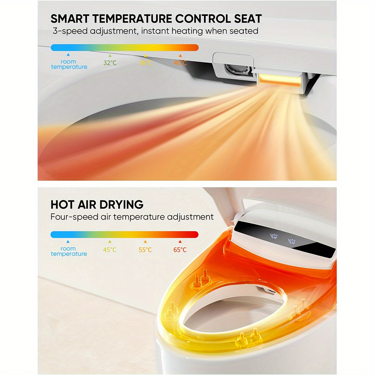 Heated Luxury Smart Toilet with LED Display, Foot Sensor Operation, Warm Water Sprayer and Dryer, Bidet Seat