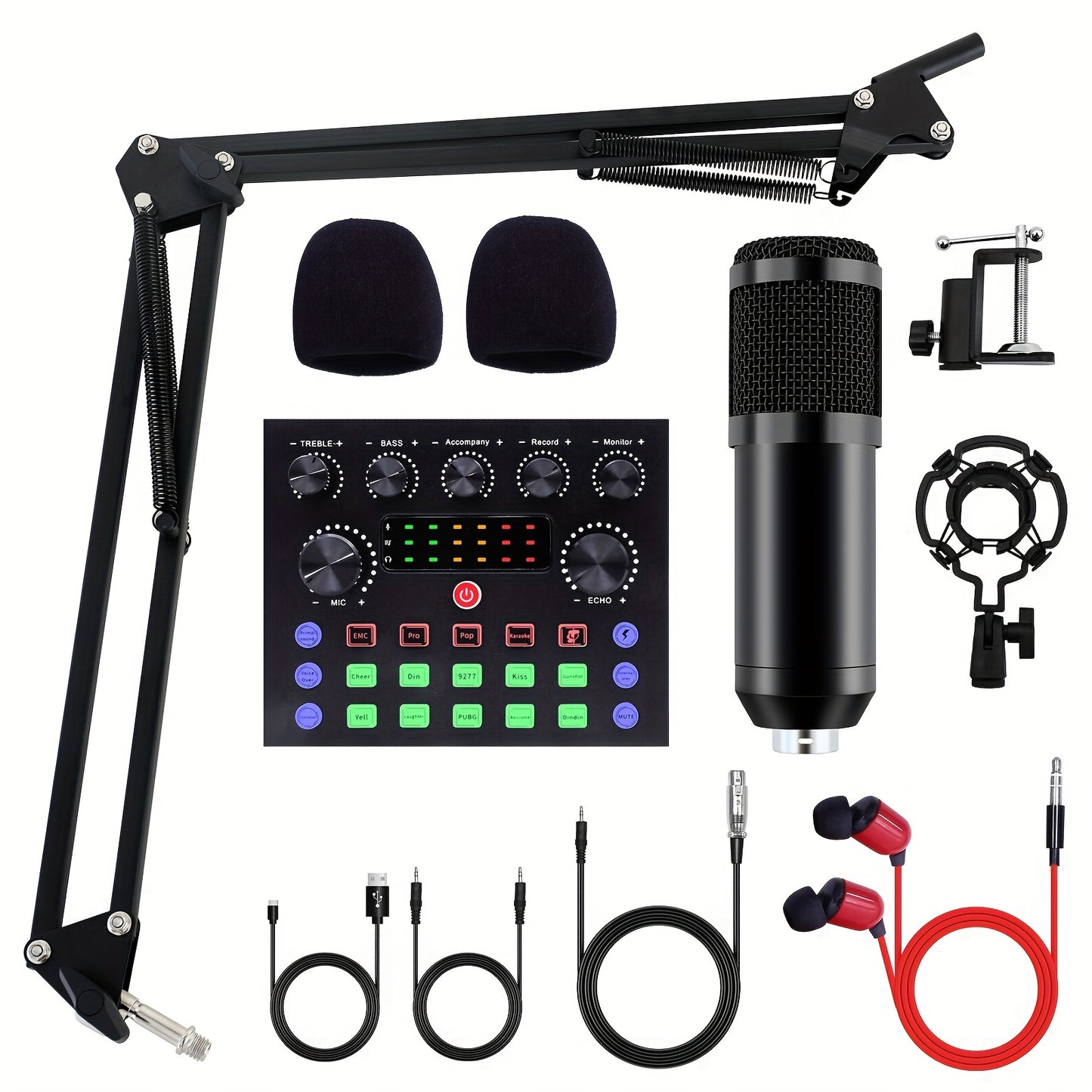 Large Diaphragm Condenser Microphone Bundle: Premium XLR Podcast with Live Sound Card for Studio Recording & Broadcasting