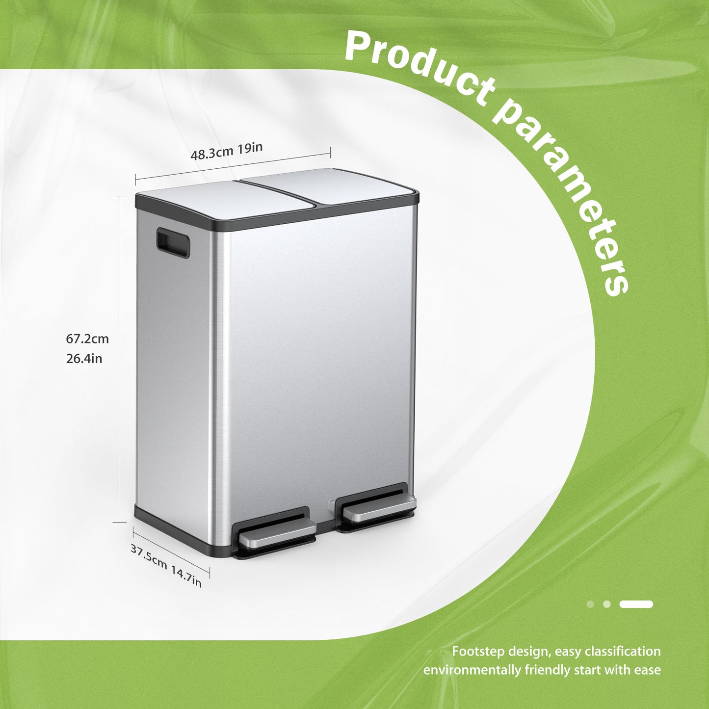 60L Trash Can with Lid, Silver Modern Kitchen Trash Can with Recycling Ladder