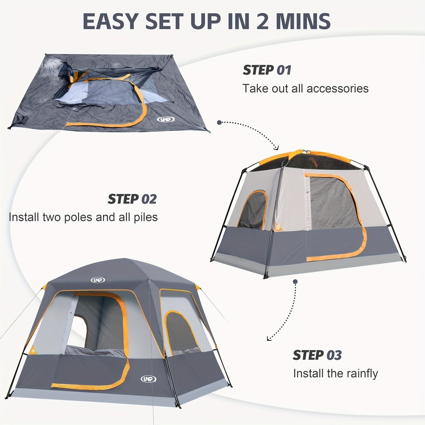 [4-Person Waterproof Camping Tent Easy Set Up, with Top Rainfly
