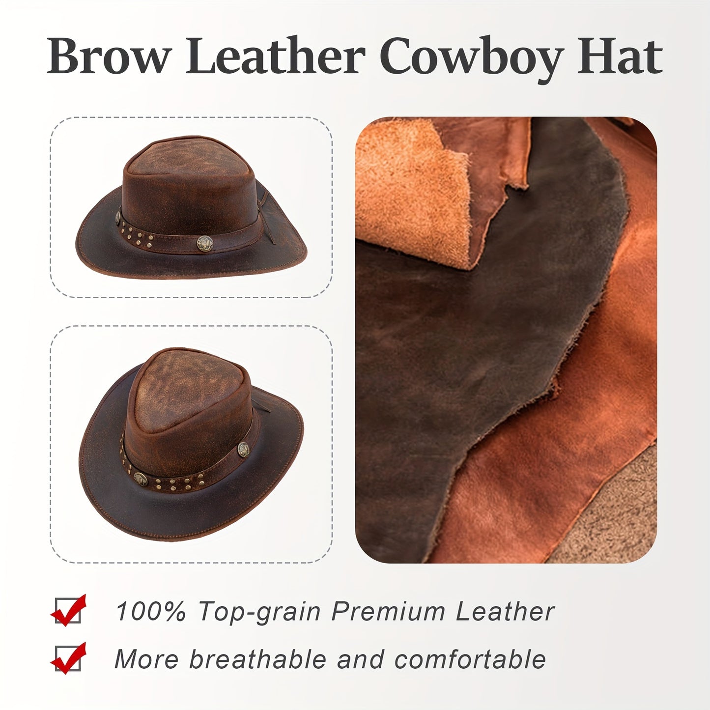 Leather Cowboy Western Hat For Men Woman Studded Steampunk Hat Deadman Top Hat