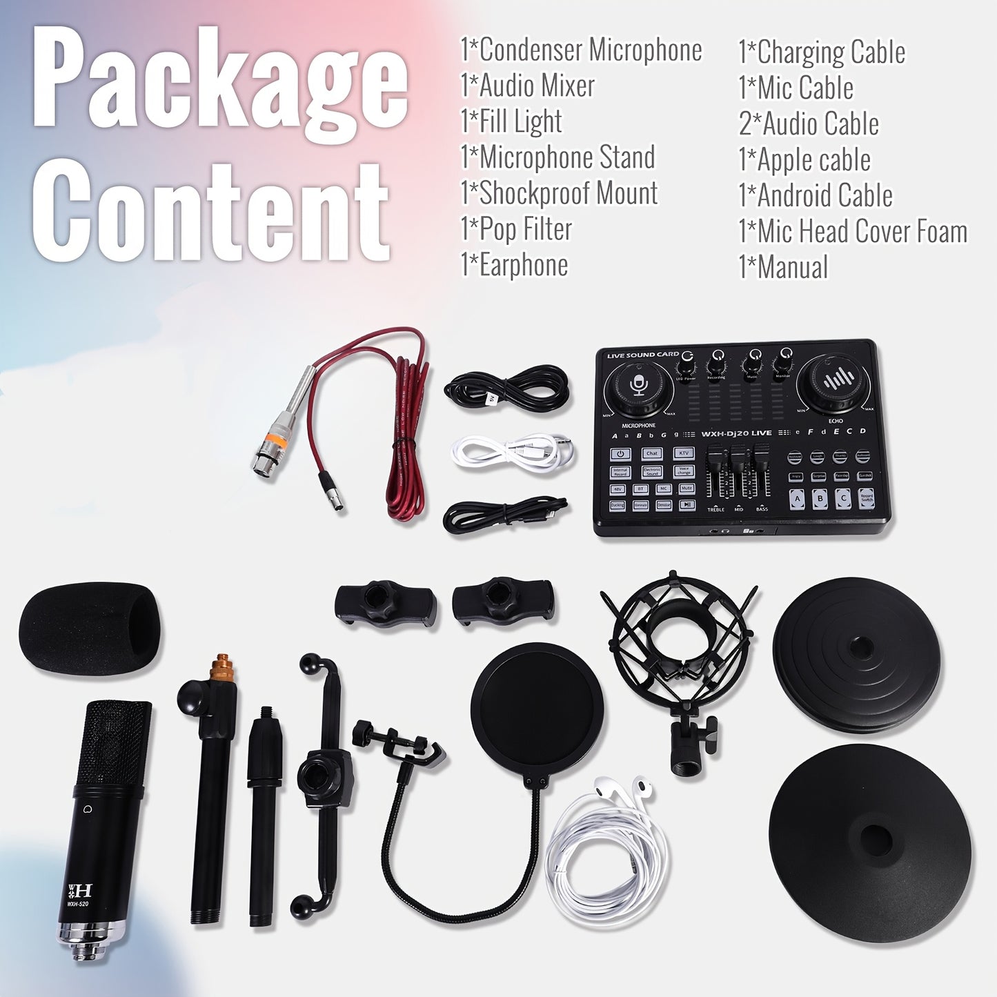 Large Diaphragm Condenser Microphone Bundle: Premium XLR Podcast with Live Sound Card for Studio Recording & Broadcasting