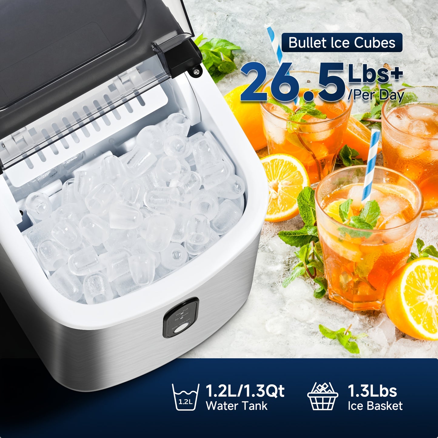 Countertop Ice Maker Machine with Handle, 26.5lbs/24H Capacity,