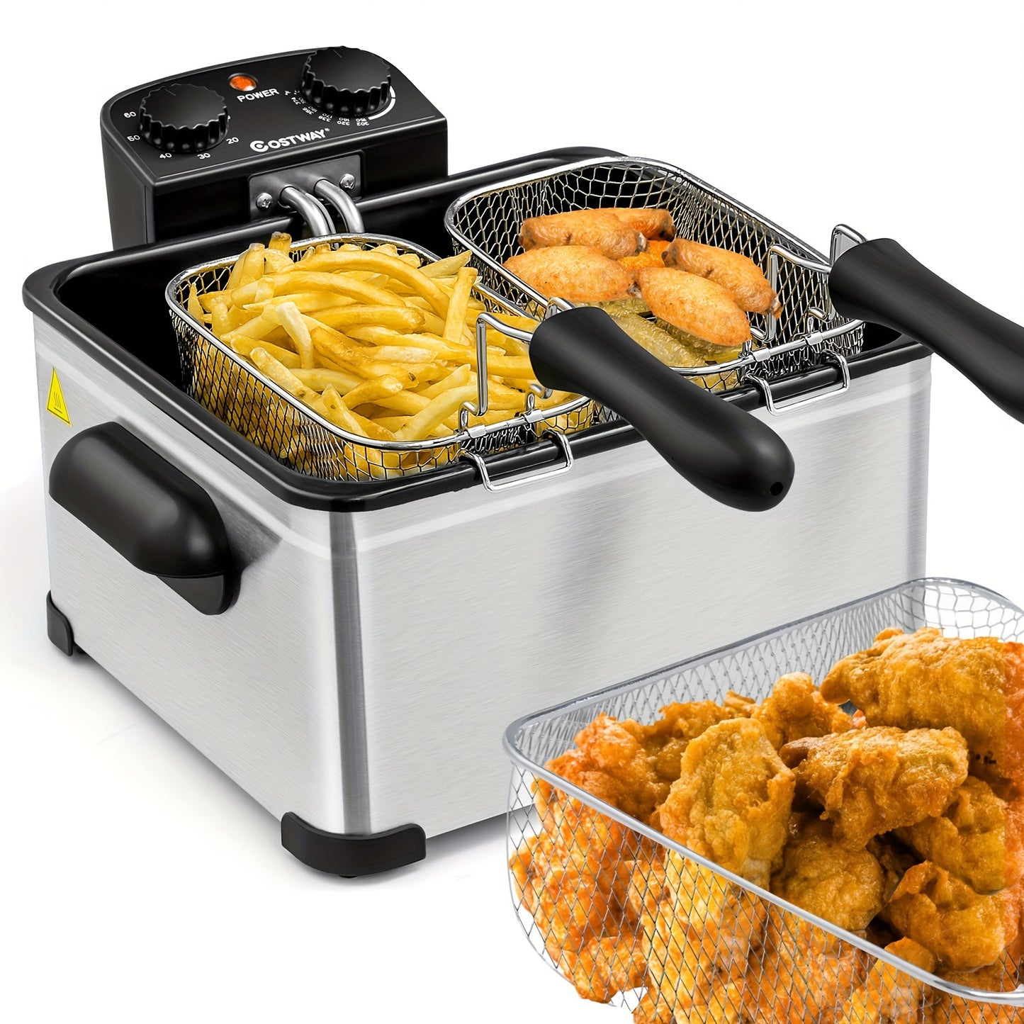 Stainless Steel Electric Deep Fryer - 5.3QT/21-Cup Triple Basket