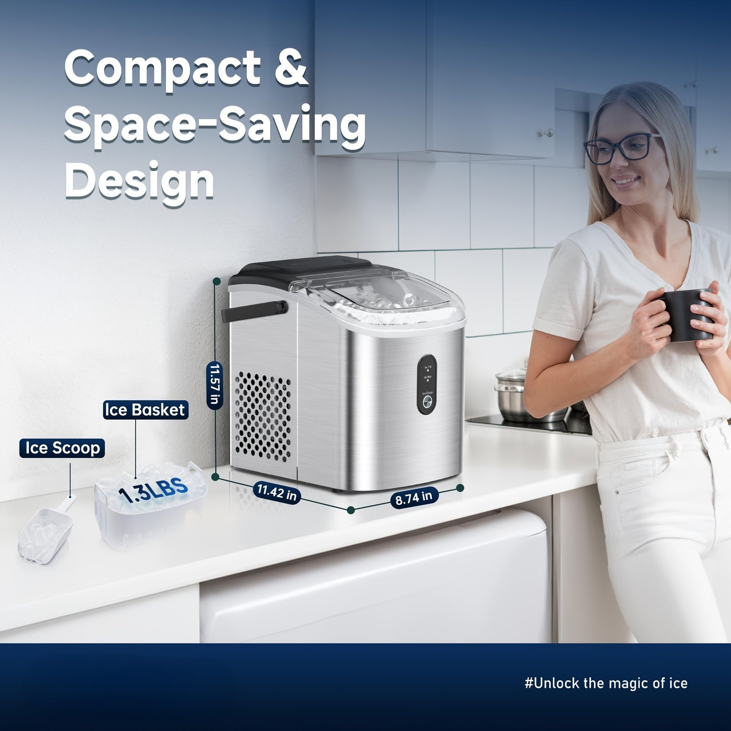 Countertop Ice Maker Machine with Handle, 26.5lbs/24H Capacity,