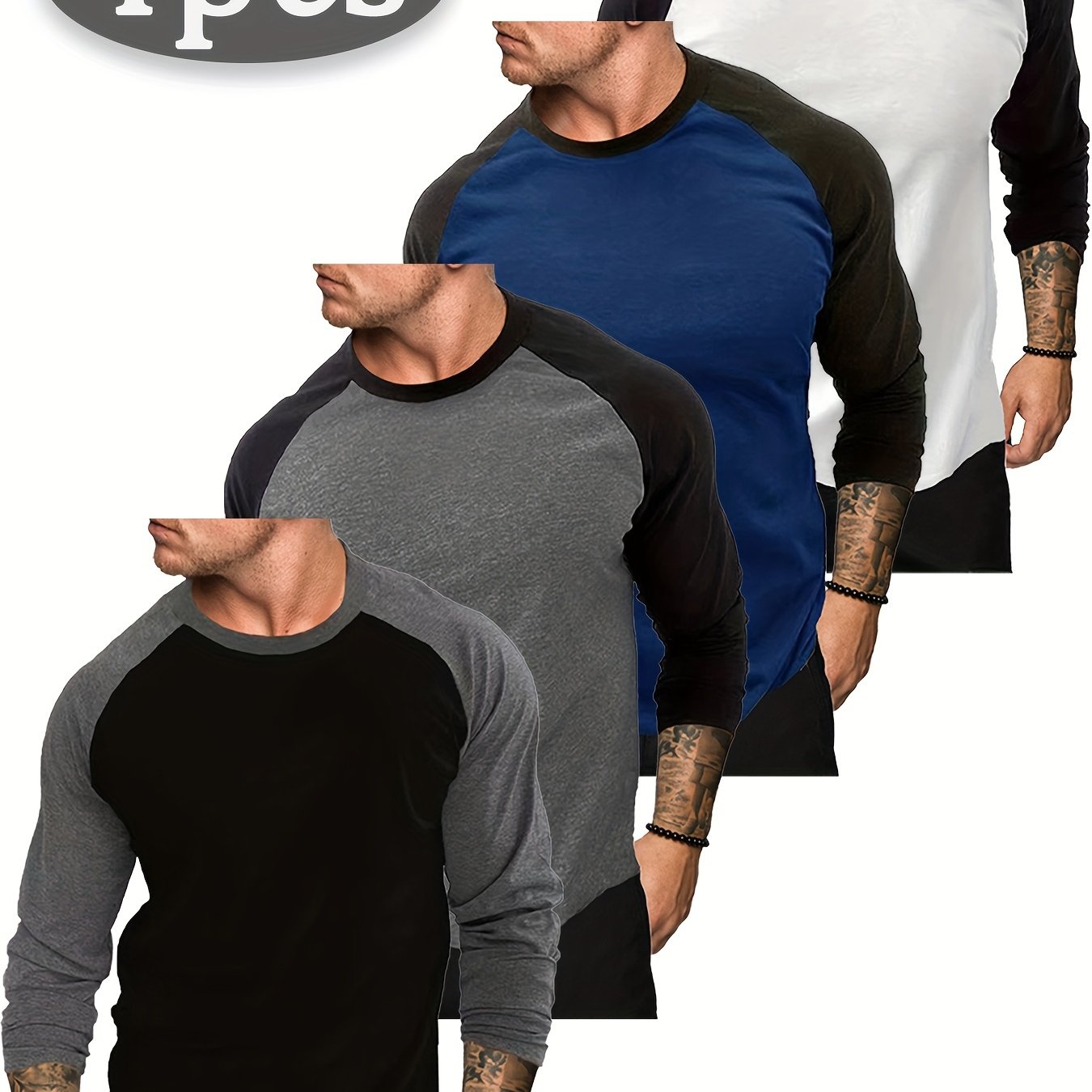 4pcs Men's Raglan Long Sleeve T-Shirts