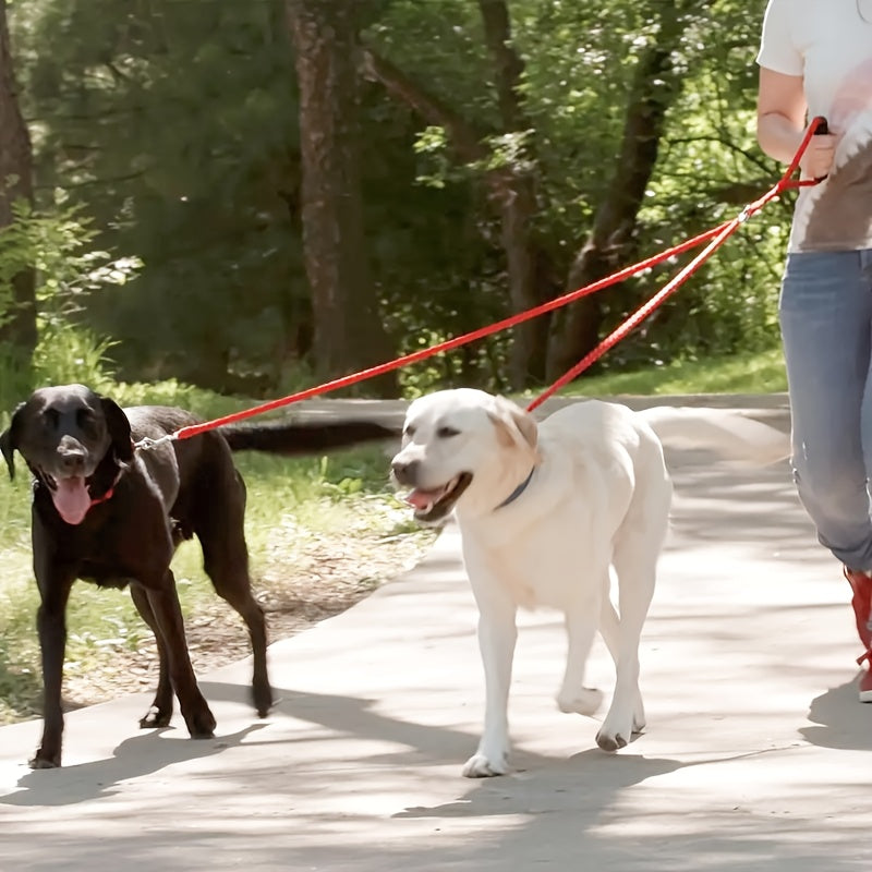 Heavy Duty Braided Double Dog Leash - Tangle-Free, Strong Nylon with Comfortable Handle for Walking .