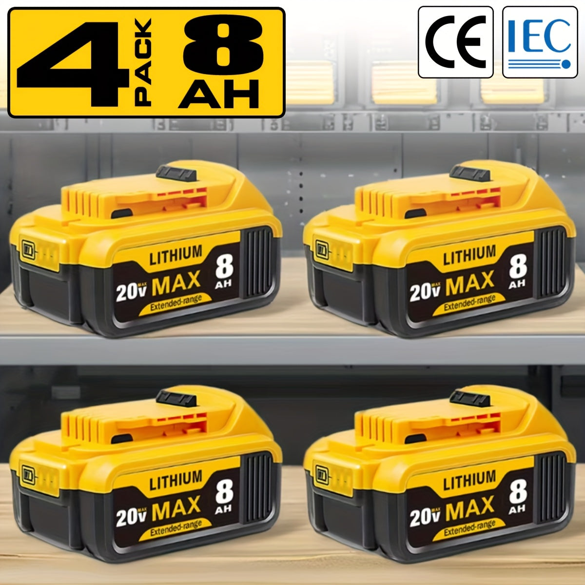 1/2/4pcs 8.0Ah 20V Lithium Ion Battery Replacement For Dewalt 20v Battery Compatible With Dewalt 20V Battery DCB206 DCB204 DCB200 DCB180 Series