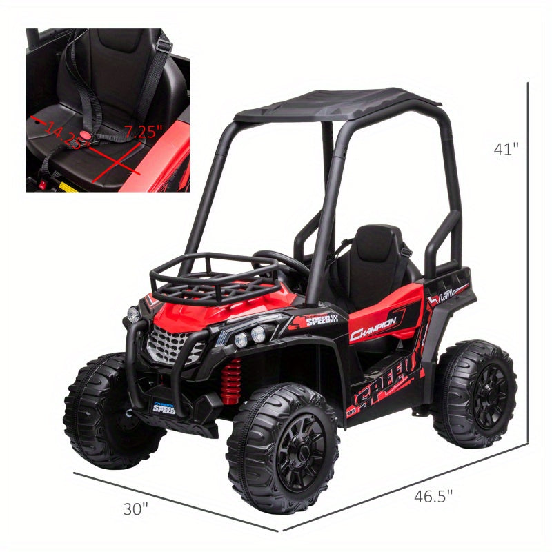 Durable 12V Dual Motor Red UTV Toy for Youngsters with Headlights, MP3, USB, Remote Control