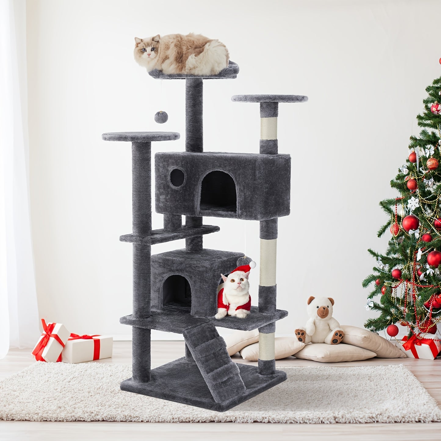 54in Tall Multi-Level Cat Tree Tower for Cats, Kitty Play House with Sisal Scratching Post.
