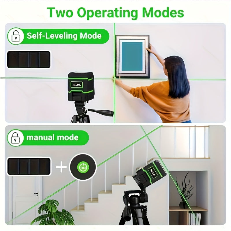 Ultra Green 2 Lines Laser Level - Self Leveling, Carrying Bag, Wall Bracket, and Tripod Included