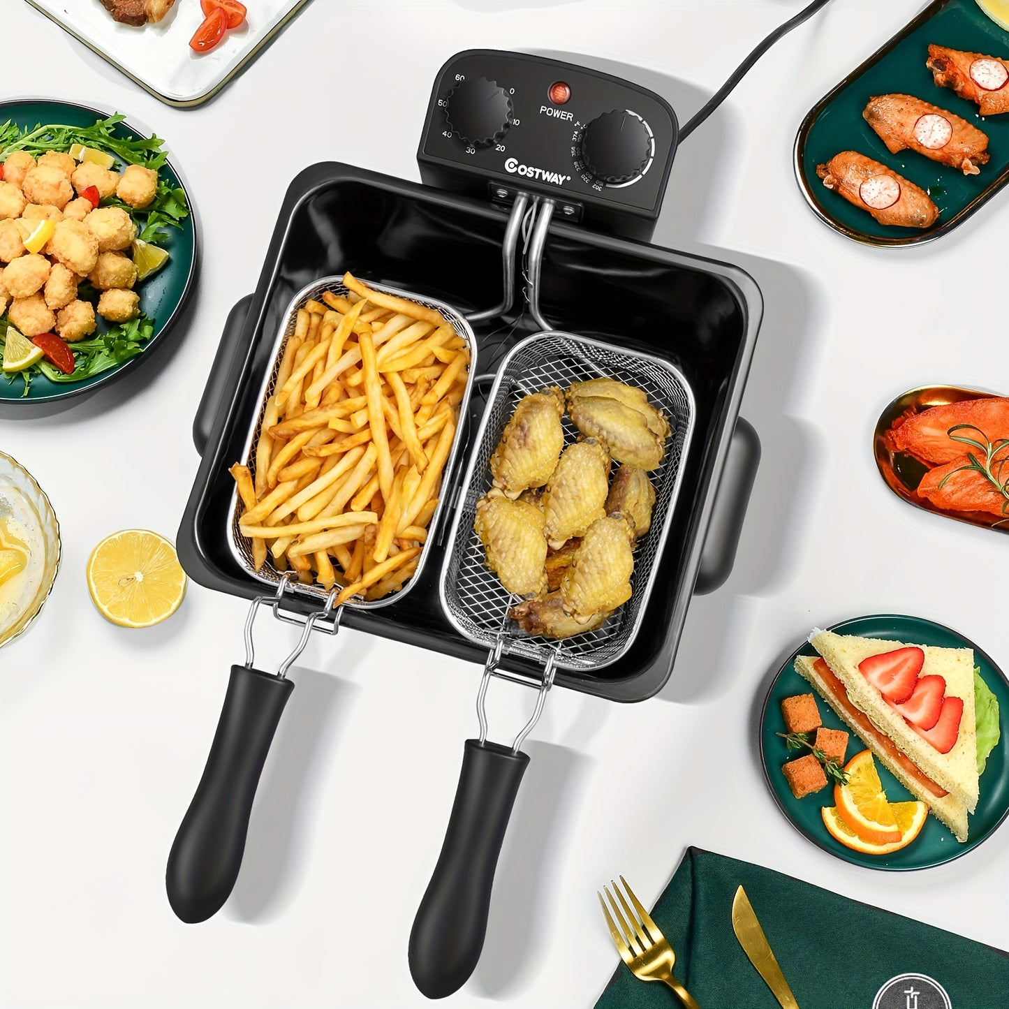Stainless Steel Electric Deep Fryer - 5.3QT/21-Cup Triple Basket