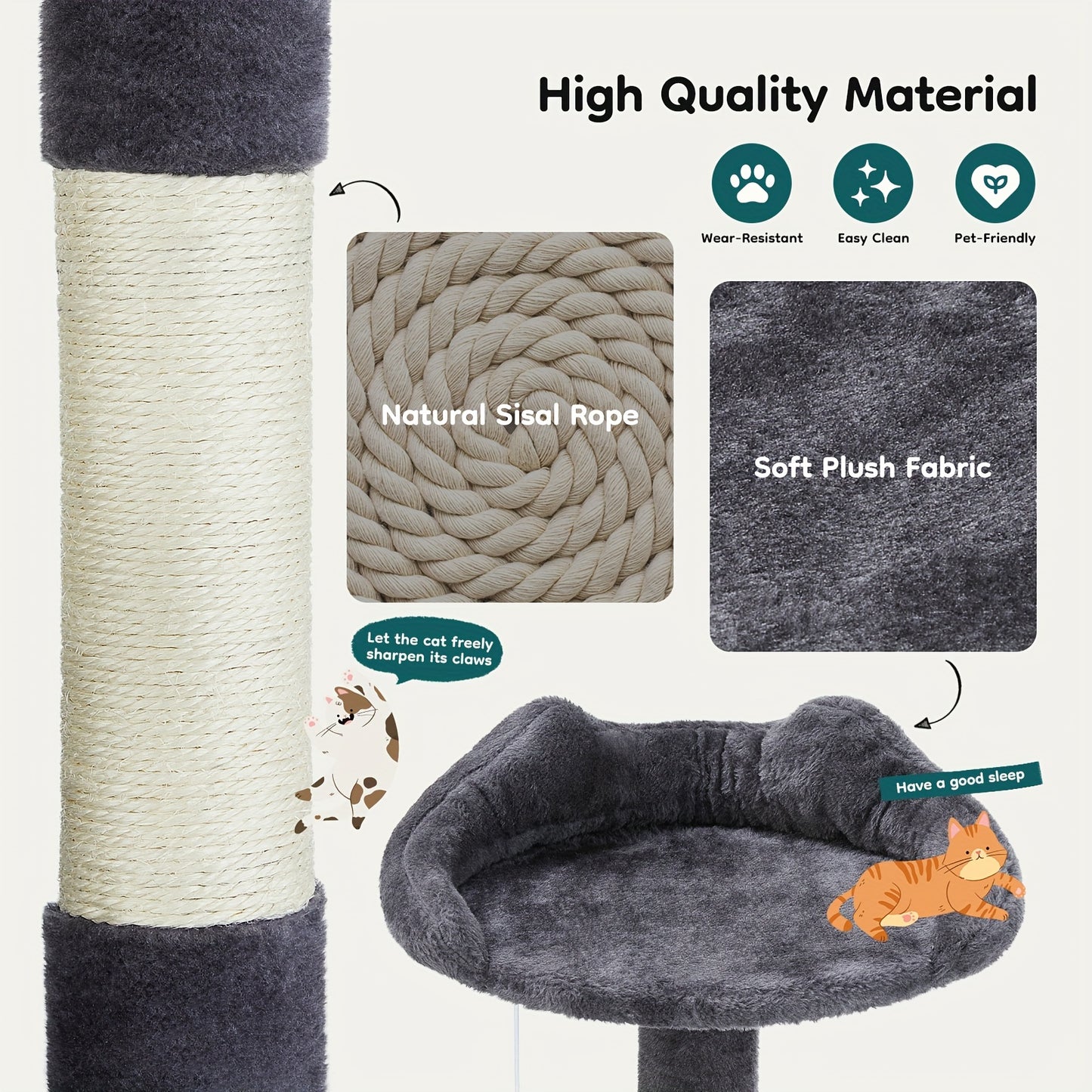 54in Tall Multi-Level Cat Tree Tower for Cats, Kitty Play House with Sisal Scratching Post.