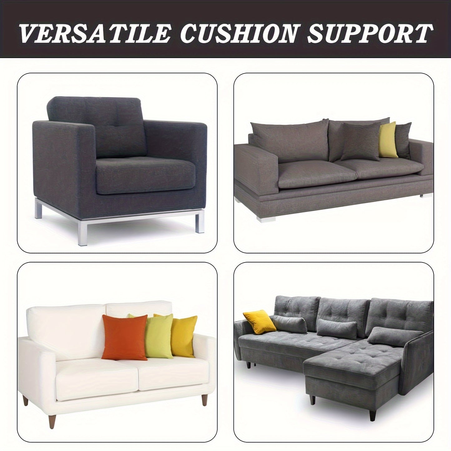 3Pcs Balck Couch Cushions Support For Sagging Seat 20"X 20"Insert Pads