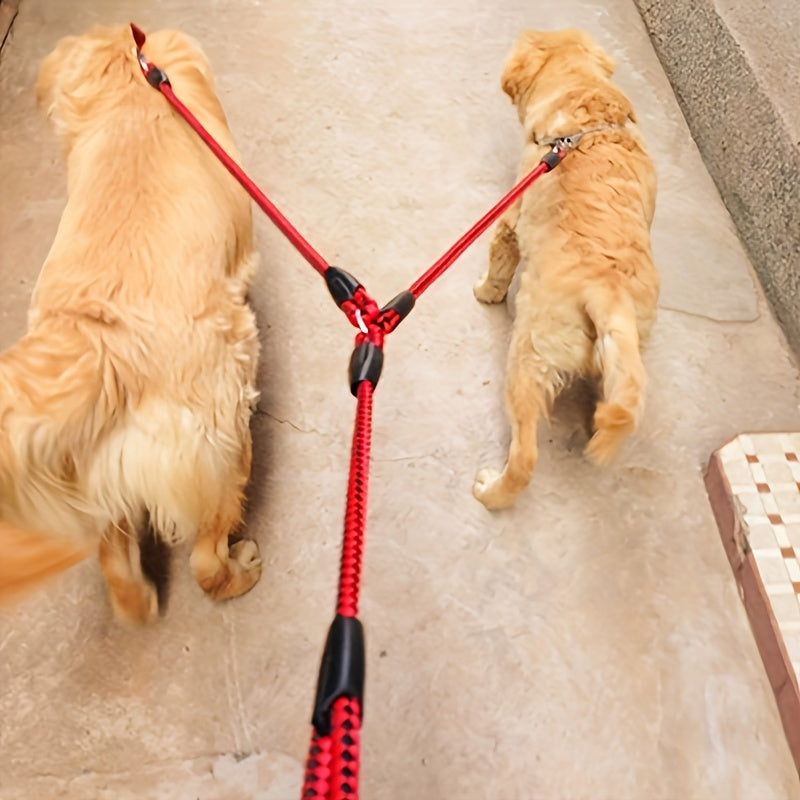 Heavy Duty Braided Double Dog Leash - Tangle-Free, Strong Nylon with Comfortable Handle for Walking .