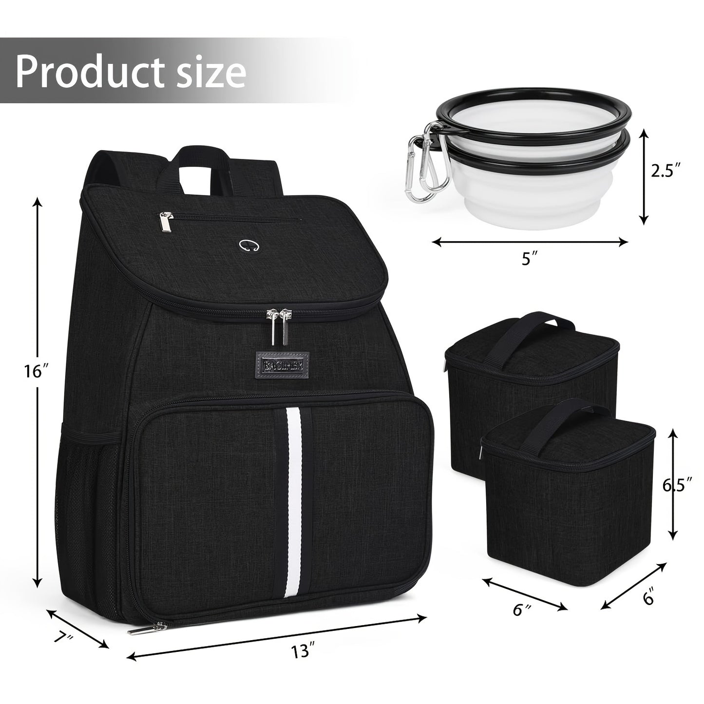Pet Travel Bag, Double-Layer Backpack Pet With 2 Silicone Collapsible Bowls And 2 Food Baskets