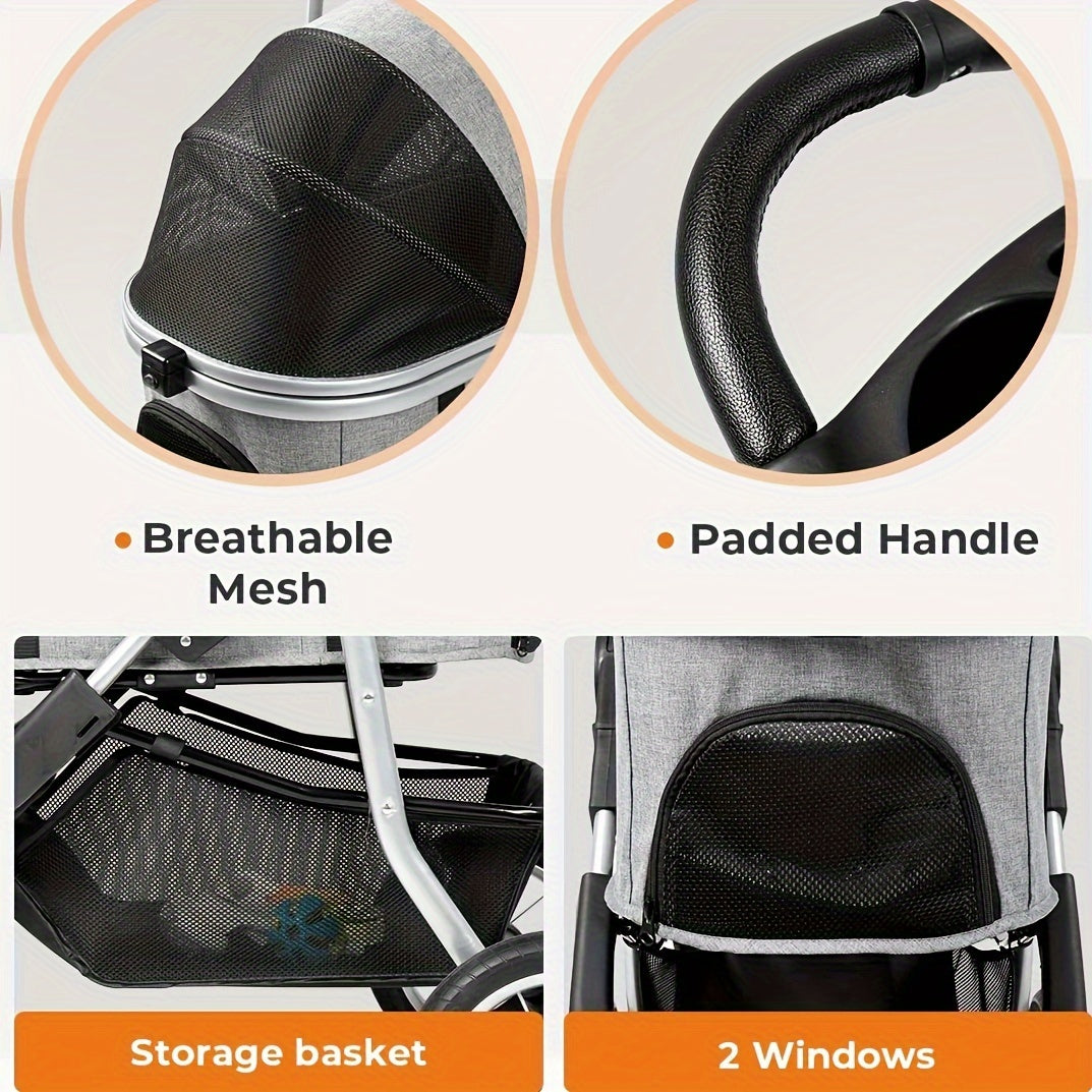 Premium 3-in-1 Pet Stroller - Large Capacity, Detachable Carrier, 3-Wheels - Perfect for Jogging,