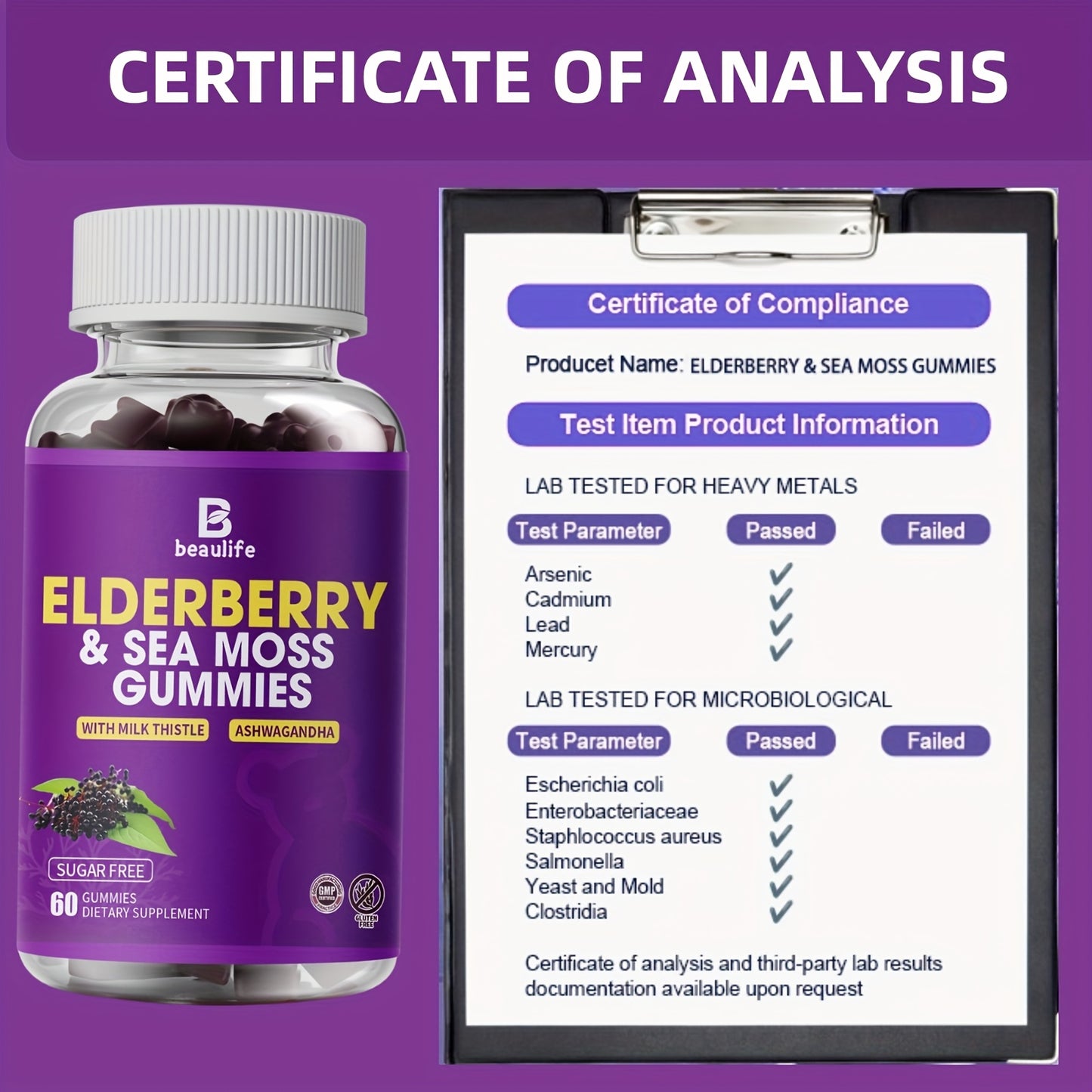 3 Bottle Elderberry & Sea Moss Gummies, Black Sambucus Elderberry with Zinc And Vitamin C, D3, Milk Thistle, Ashwagandha, Elderberry Gummy