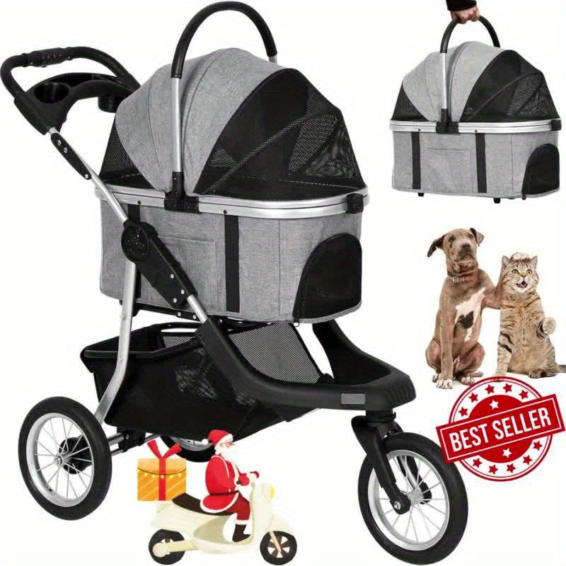 Premium 3-in-1 Pet Stroller - Large Capacity, Detachable Carrier, 3-Wheels - Perfect for Jogging,