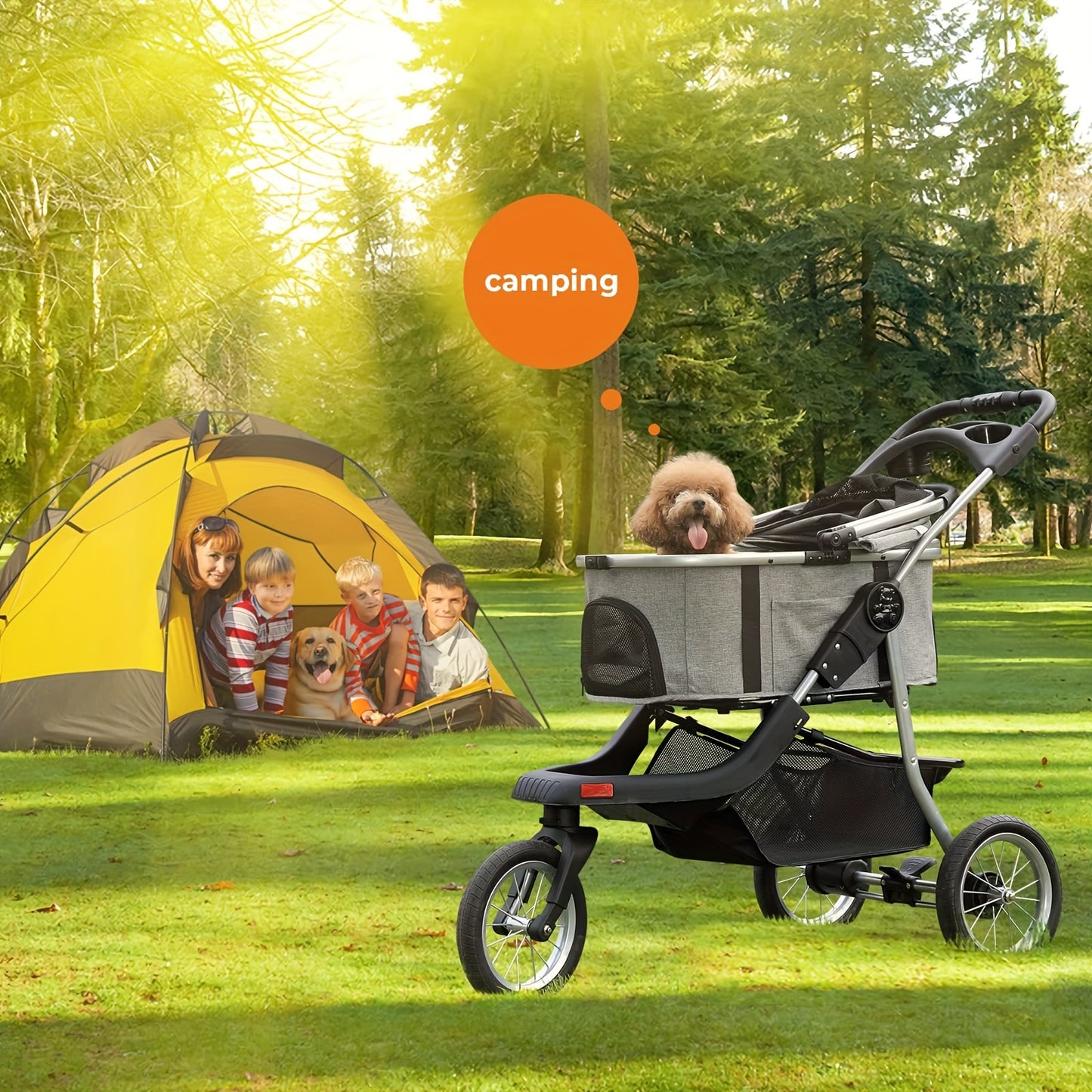 Premium 3-in-1 Pet Stroller - Large Capacity, Detachable Carrier, 3-Wheels - Perfect for Jogging,