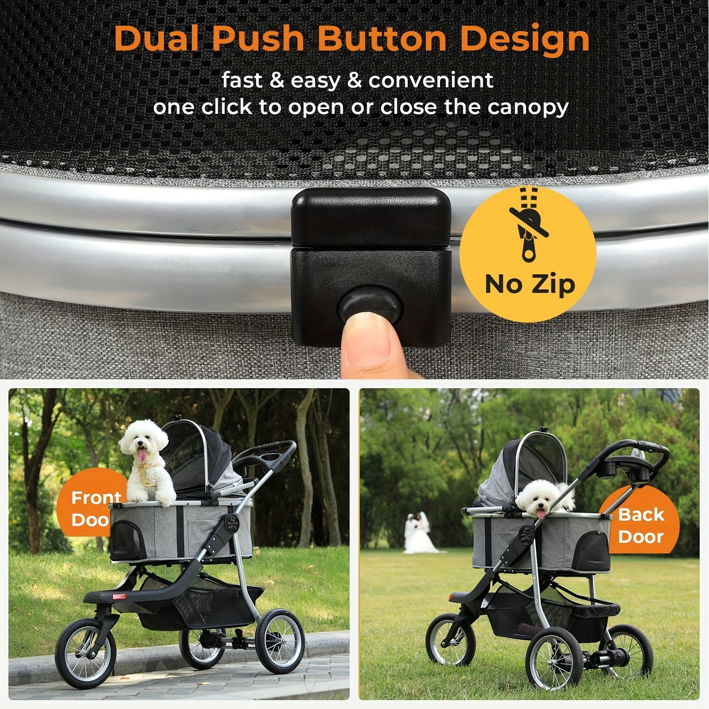 Premium 3-in-1 Pet Stroller - Large Capacity, Detachable Carrier, 3-Wheels - Perfect for Jogging,